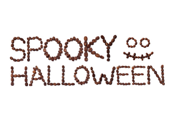 Download Spooky Halloween Quote and Scary Face Made with Coffee Beans - Premium Resources