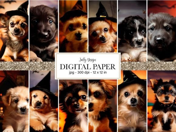 Download Puppy in a Halloween Scene Digital Paper - Puppy Collection