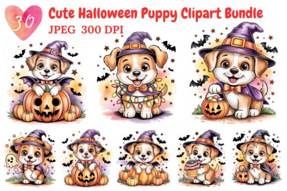 Download Cute Halloween Puppy Clipart Bundle - Puppy Collection