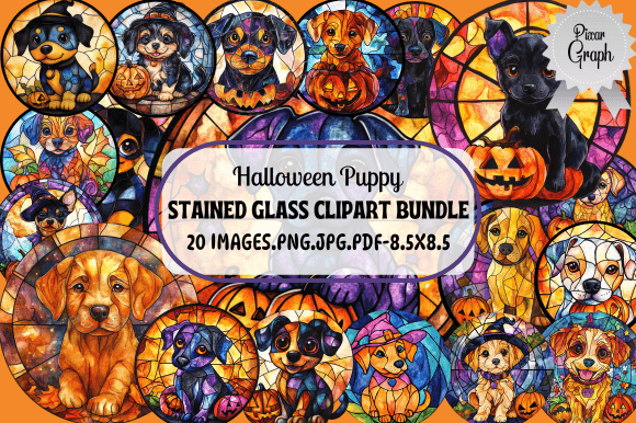 Download Halloween Puppy Stained Glass - Puppy Collection